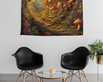 Gobelin Grzybowy - Psychodeliczny - Odlotowy - Kosmiczny - Gobeliny Neonowe - Sypialnia Salon Pokój Gier Magiczne Grzyby Gotyckie