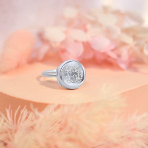 925 Sterling Silver Monogram Round Locket Ring, Keepsake Ring, Silver Ring image 1