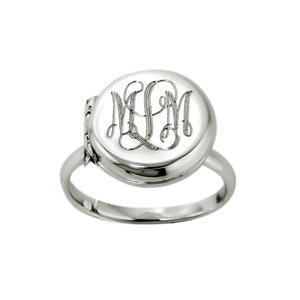 925 Sterling Silver Monogram Round Locket Ring, Keepsake Ring, Silver Ring image 3