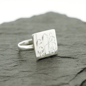 925 Sterling Silver Square Monogram Ring