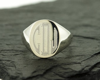 925 Sterling Silver Signet Monogram Ring, Sizes US 6-13, Graduation, Wedding