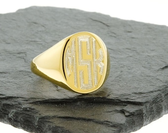 925 Sterling Silver Gold Vermeil Unisex Signet Ring, Monogram Ring, Mens Name Ring, Groomsmen Gifts, Gold Vermeil