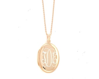 925 Sterling Argent Rose Gold Monogram Ovale Locket, Médaillon gravé, Or rose