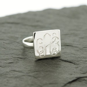 925 Sterling Silver Square Monogram Ring - Etsy