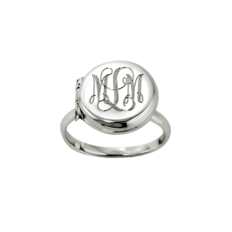 925 Sterling Silver Monogram Round Locket Ring, Keepsake Ring, Silver Ring image 3