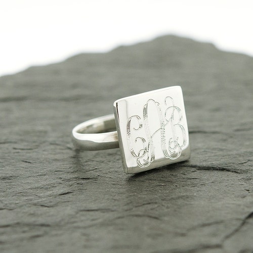 925 Sterling Silver Square Monogram Ring - Etsy