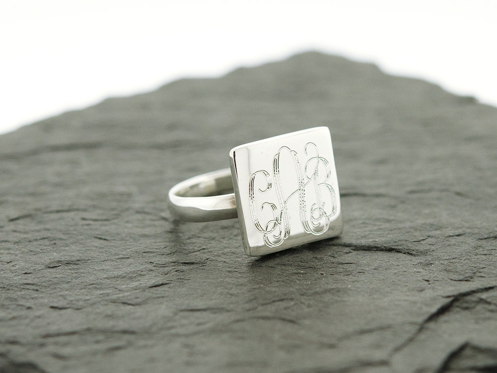 925 Sterling Silver Square Monogram Ring - Etsy
