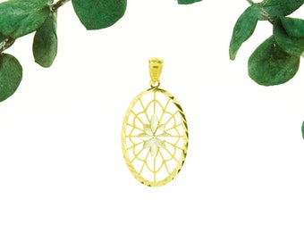 14KT Gold Oval Two Tone Filigree Pendant