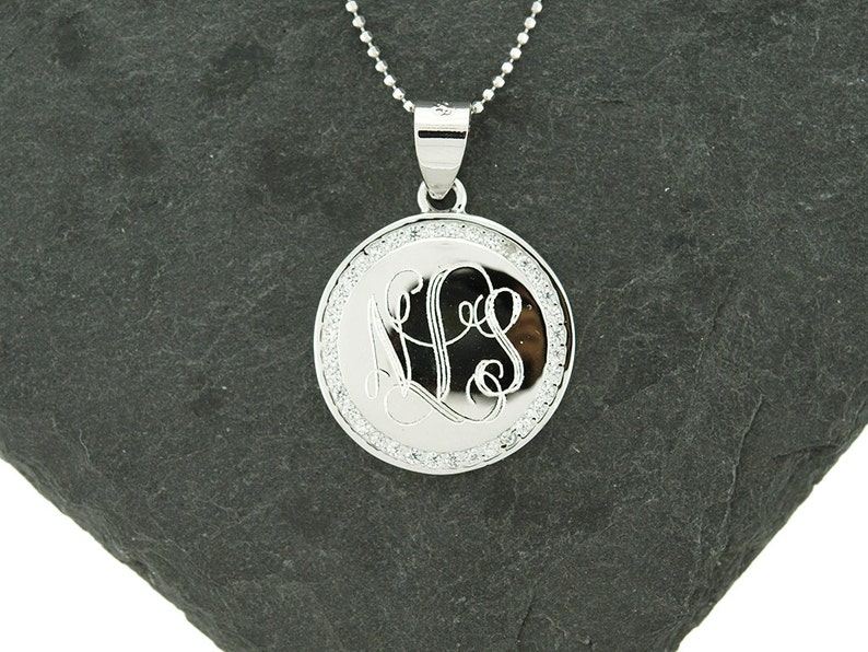 Monogram Necklace 925 Sterling Silver CZ Monogram Pendant Sterling Silver
