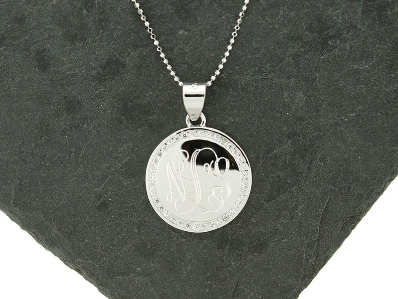 Monogram Necklace 925 Sterling Silver CZ Monogram Pendant Sterling Silver