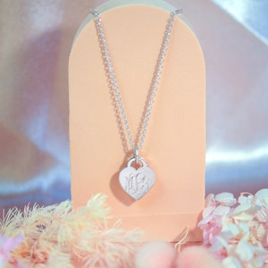 925 Sterling Silver Heart Tag Link Necklace