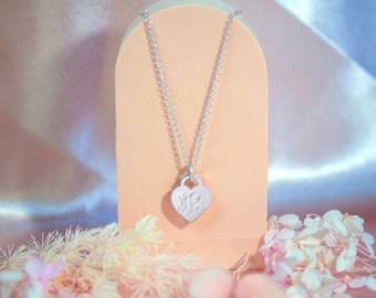 925 Sterling Silver Heart Tag Link Necklace