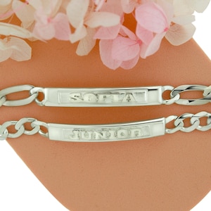 925 Sterling Silver Baby and Adult ID Figaro and Cuban Bracelet, Nameplate Bracelet