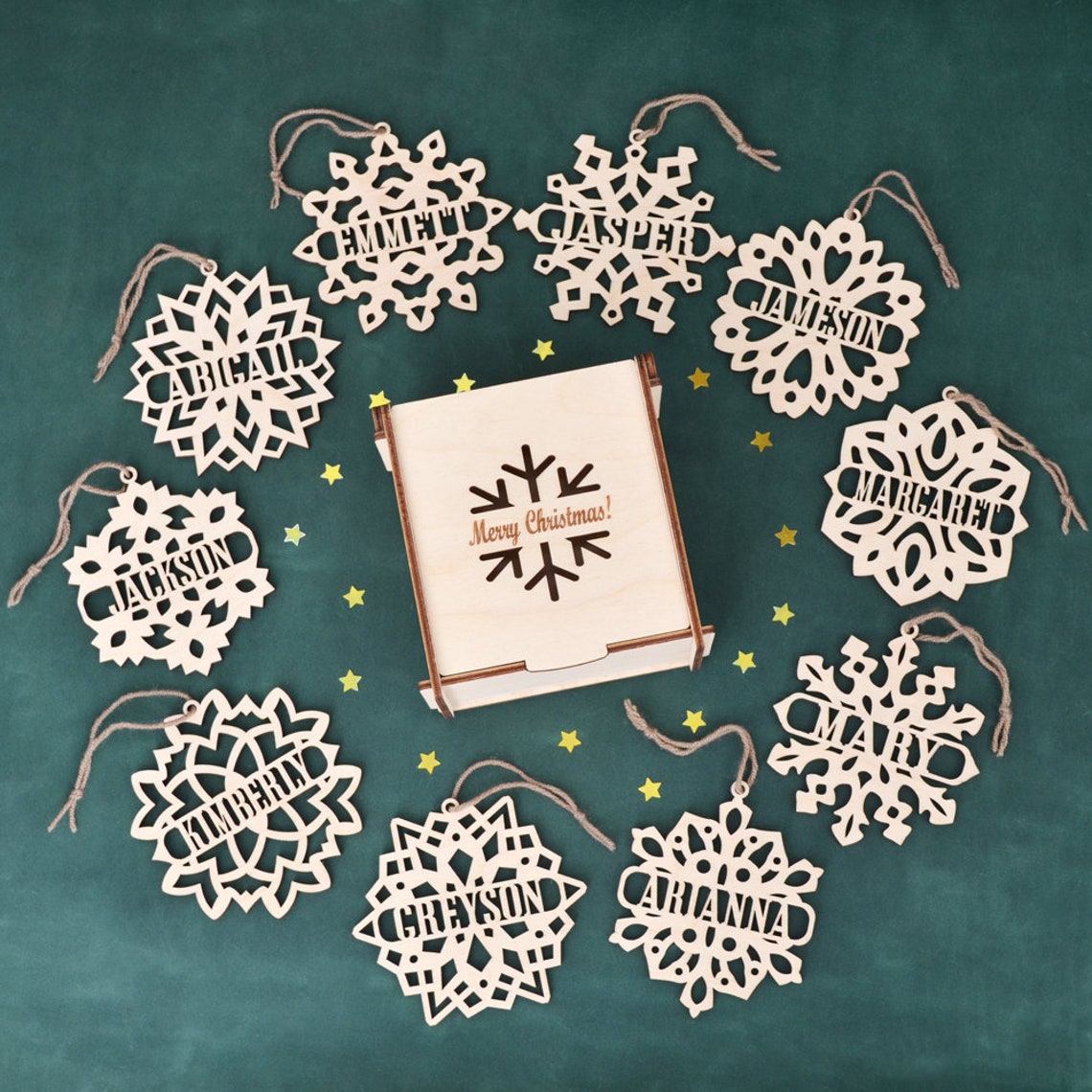 Set of PERSONALIZED WOODEN SNOWFLAKE Ornaments // Wood Etsy