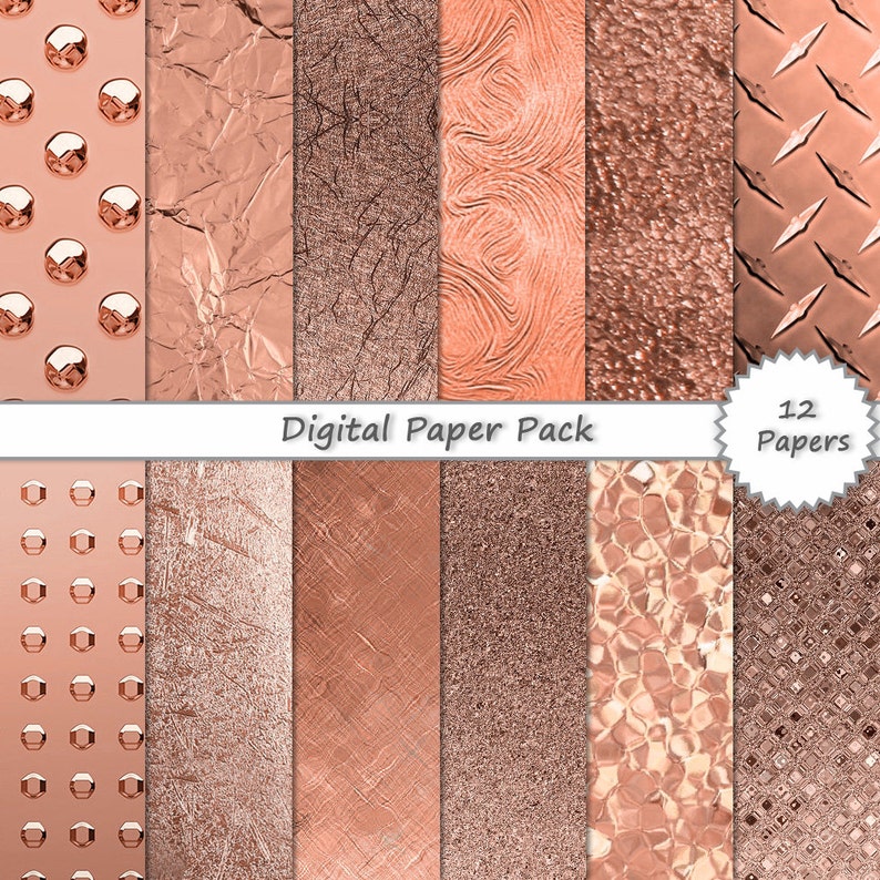 Rose Gold Foil DIGITAL PAPER PACK // glitter digital scrapbook Etsy