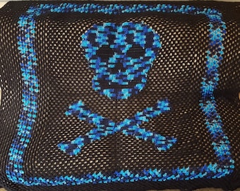 Skull and Crossbones; Crochet Blanket; Blue; Black; Crochet Pattern; Skull Blanket; Large Blanket; Skull Bedding; Skull Decor