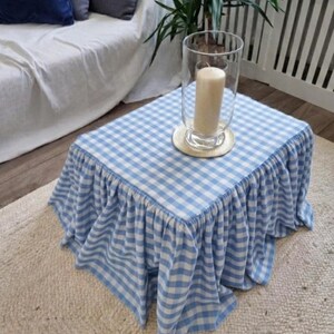 Custom Gingham Ottoman, Bench, Foorstool or Table Slipcover: Made-to-Measure, Gathered Skirt frill skirt image 2