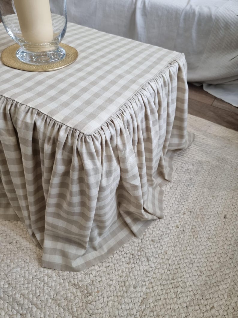 Custom Gingham Ottoman, Bench, Foorstool or Table Slipcover: Made-to-Measure, Gathered Skirt frill skirt image 4