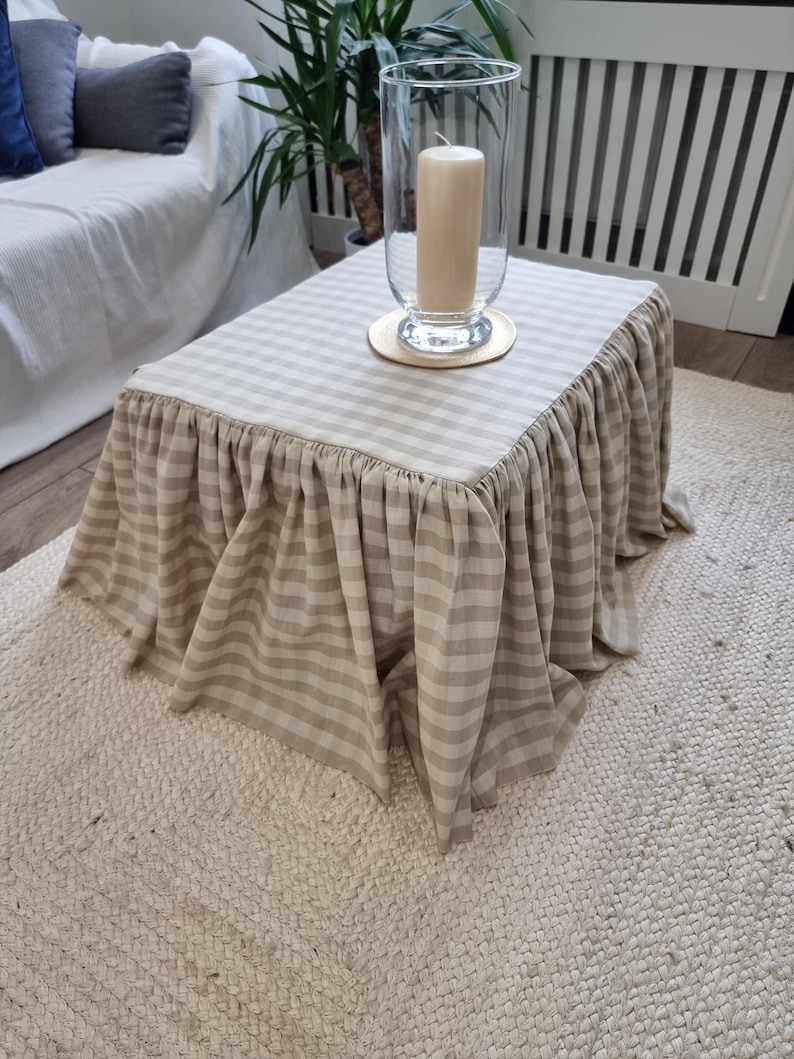 Custom Gingham Ottoman, Bench, Foorstool or Table Slipcover: Made-to-Measure, Gathered Skirt frill skirt image 1