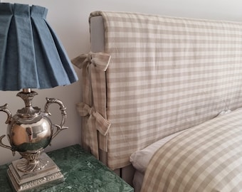 Custom Gingham  Padded Headboard Cover with ties bows : Made-to-Measure to fit your headboard