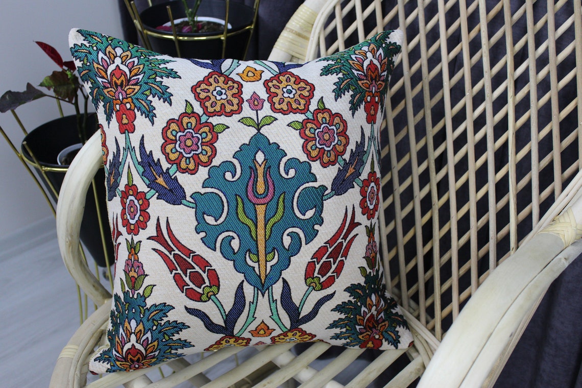 17x17 Tapestry Pillow Cases Ottoman Pillow Turkish Pillows Etsy