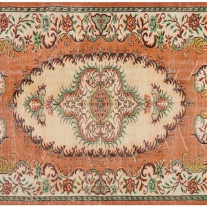 Orange Vintage Rug 6.00x8.6 ft, Overdyed Rug, Large Turkish Rug, Medallion Rug, Distressed Rug, Handknotted Rug, Turkey Rug, Boho Teppich image 3