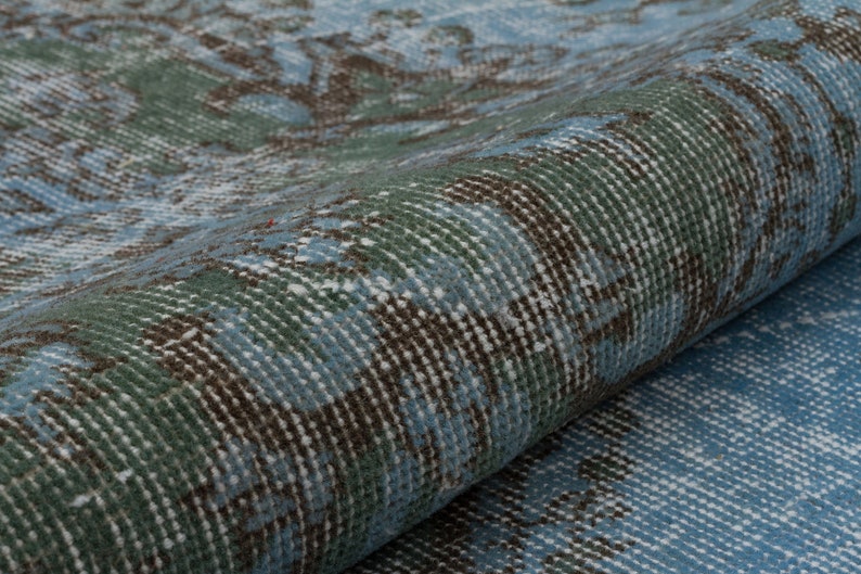 Nursery Room Rug Office Rug Contemporary Rug Turkish Rug Oushak Rug Bedroom Rug Boho Room Blue Distress Rug 3.70 x 6.75 ft Wool Rug