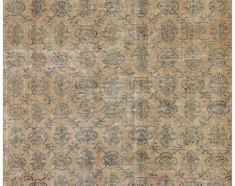 Turkish Treasures: Vintage Beige Bliss 4.92x8.3ft Handmade Wool Rug - 100% Natural, Unique Oushak Beauty for Office Decor and Area Elegance