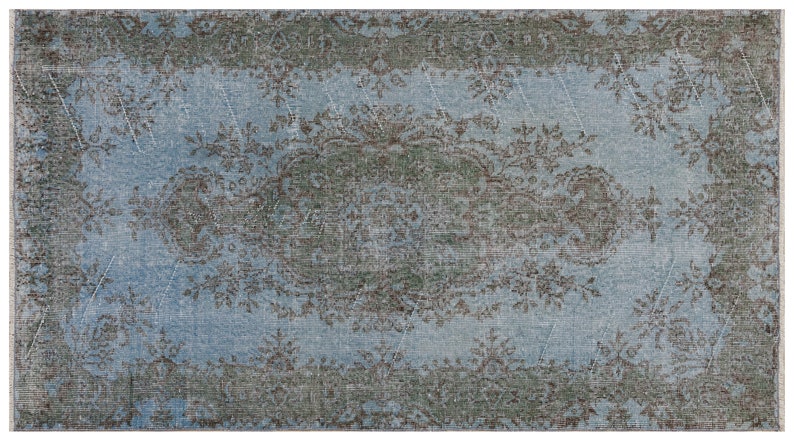 Nursery Room Rug Office Rug Contemporary Rug Turkish Rug Oushak Rug Bedroom Rug Boho Room Blue Distress Rug 3.70 x 6.75 ft Wool Rug