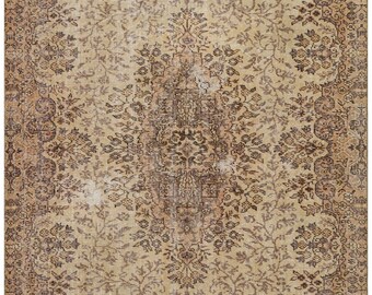 Turkish Treasures: Handmade Vintage Wool Rug - Brown Beauty | 5.38x8.63 ft, 100% Natural, Unique Oushak Design for Office & Home Decor