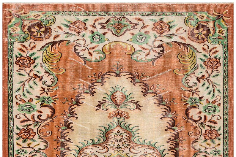 Orange Vintage Rug 6.00x8.6 ft, Overdyed Rug, Large Turkish Rug, Medallion Rug, Distressed Rug, Handknotted Rug, Turkey Rug, Boho Teppich image 5