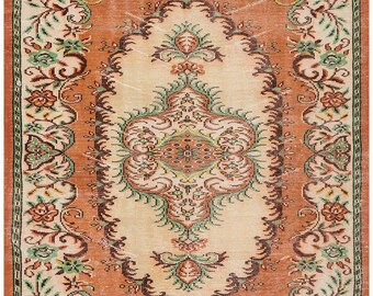 Orange Vintage Rug 6.00x8.6 ft, Overdyed Rug, Large Turkish Rug, Medallion Rug, Distressed Rug, Handknotted Rug, Turkey Rug, Boho Teppich