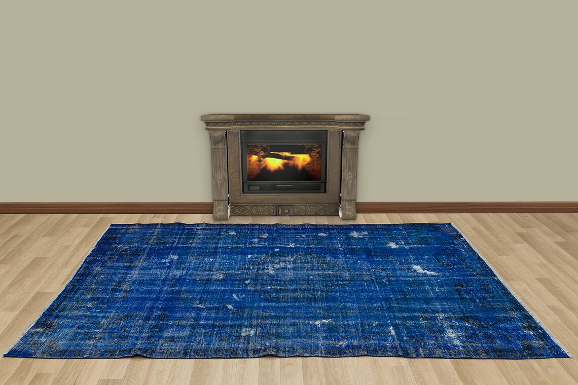 Navy Blue Rug 5.21 x 8.75 ft Overdyed Rug Turkish Rug Home Etsy