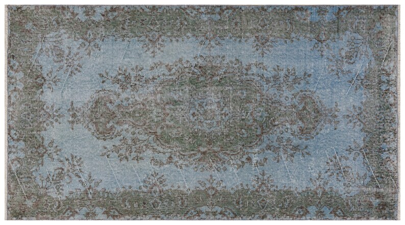 Nursery Room Rug Office Rug Contemporary Rug Turkish Rug Oushak Rug Bedroom Rug Boho Room Blue Distress Rug 3.70 x 6.75 ft Wool Rug
