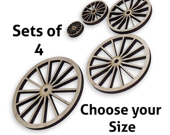 14 spoke wheels --(Set of 4)-- Solid Wood (Poplar) , 1/4 inch thick, Wagon wheels, Paintable, sturdy construction