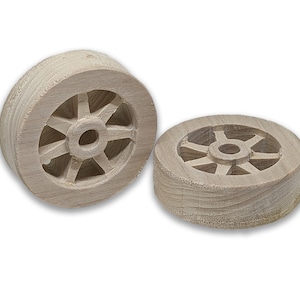 7 Spoke Wooden Wheels (Set of 2), Multiple Sizes, inset spokes, 3/4 inch thick, vintage wheels, hobby wheels, craft wheel, model car wheels