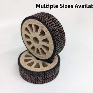 3/4 thick, Solid Hardwood Wheels w/ Tread (Set of 2) (Red Oak), Multiple Sizes, wooden car wheels, wooden tires, model tires, model wheels.