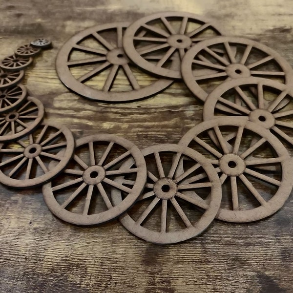 11 spoke craft wheels (set of 4), paintable craft wheels, wooden composite wheels 6, 5.5, 5, 4.5, 4, 3.5, 3, 2.5, 2, 1.75, 1.5, 1.25, 1 in