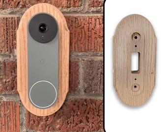 Red Oak Doorbell Backplate for Google Nest Wired Wood Mounting