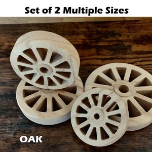 11 spoke, Solid Oak Wheels w/ Hub and Roundover edge (Set of 2), 3/4 inch thick wheels, Wooden wheels, wagon wheels, hobby wheels