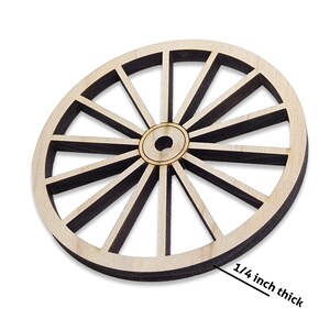 May include: A wooden wagon wheel with 16 spokes, measuring 0.6 cm thick. The wheel is made of light brown wood and has a natural finish.