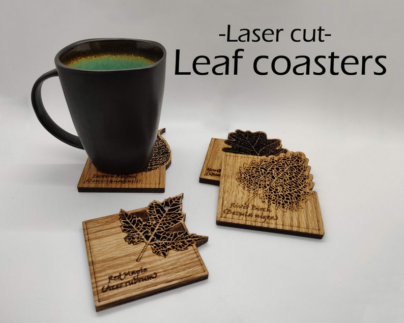 Anatomically correct leaf coasters Wooden Leaf Laser cut Leaf Coasters