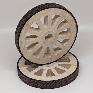Solid Wooden Wheels w/ Tread (Set of 2), Multiple Sizes, wooden car wheels, wooden tires, model tires, model wheels, craft wheels