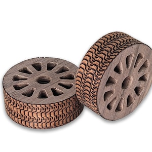 2 inch walnut model car Wheels With Mahogany Veneer Tread, 11 spokes, (set of 2)