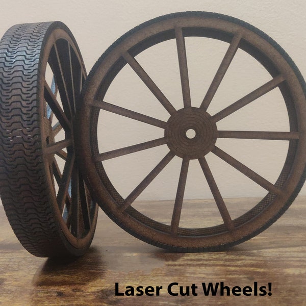 6 inch wooden laser cut wheels, wagon wheels, canon wheels, bike wheels, motorcycle wheels, mechanical wheels