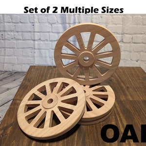 Large Solid Oak Wheels w/ Hub and Roundover edge (Set of 2), 3/4 inch thick wheels, wagon wheels, hobby wheels, 11 spoke wheels