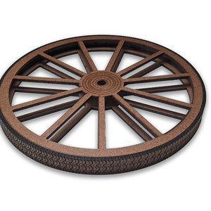 Handcrafted 12 inch wagon wheels, wheels with tread, for weddings and events, hobby wheels, composite wood (HDF) wheels