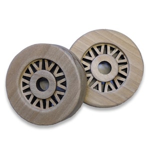 Vintage Wooden Wheels (Set of 2), Multiple Sizes, inset spokes, 5/8 inch thick, hobby wheels, craft wheels, model car wheels