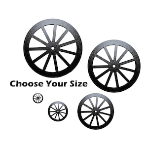 Black 11 spoke wheels, wooden Composite , Wagon wheels, Paintable, sturdy construction (Set of 4)