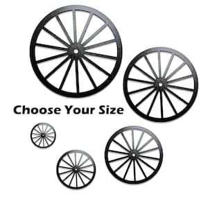 Black 14 spoke wheels, wooden Composite , Wagon wheels, Paintable, sturdy construction (Set of 4)